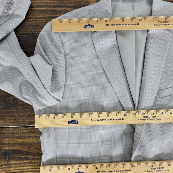 Alfani Men's Sport Coat Blazer Two Button Gray Plaid Poly Blend SLIM 46L NEW - Picture 2 of 16